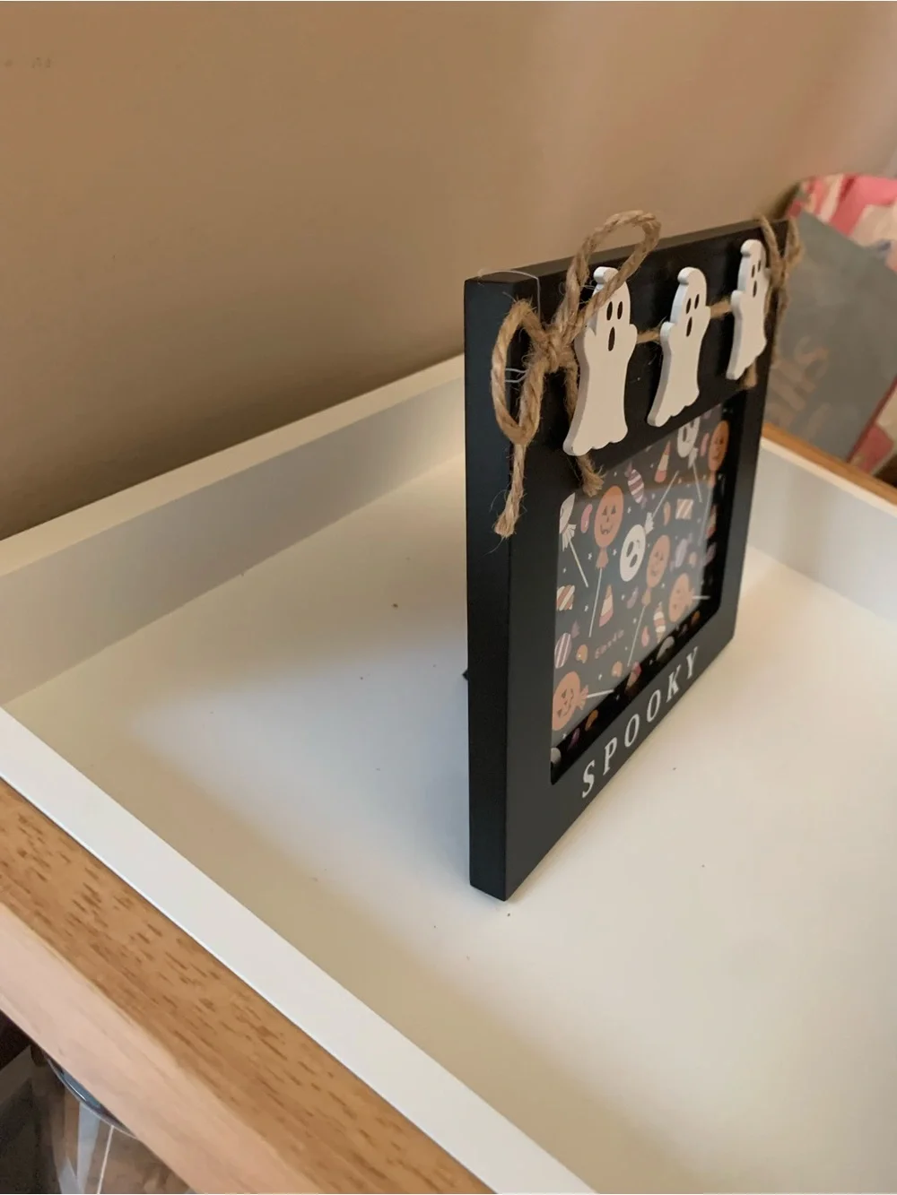 Spooky Black Halloween Photo Frame with White Ghost Garland